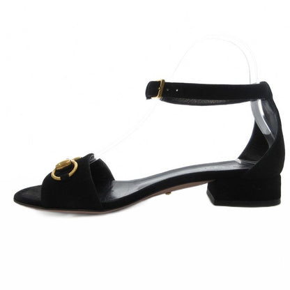 Gucci Horsebit Ankle Strap Sandals Low Heel Suede 36 Black GV • GY62