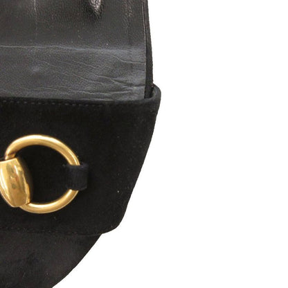 Gucci Horsebit Ankle Strap Sandals Low Heel Suede 36 Black GV • GY62