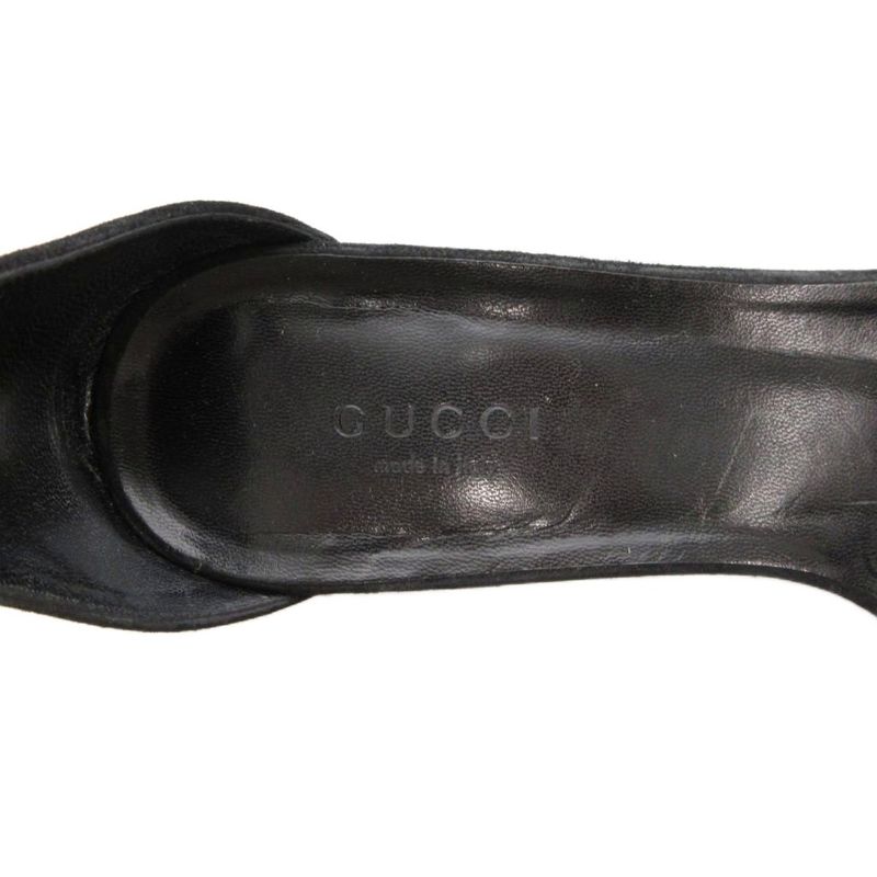 Gucci Horsebit Ankle Strap Sandals Low Heel Suede 36 Black GV • GY62