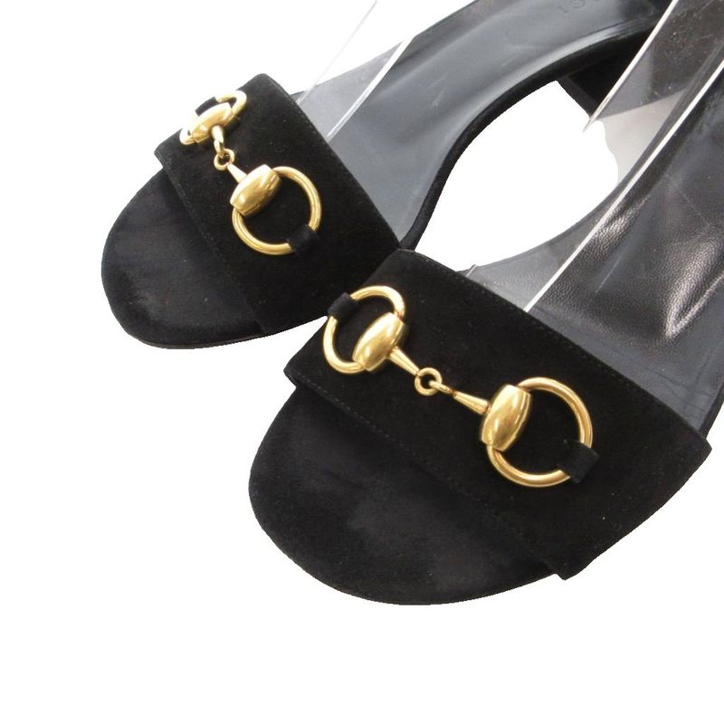 Gucci Horsebit Ankle Strap Sandals Low Heel Suede 36 Black GV • GY62