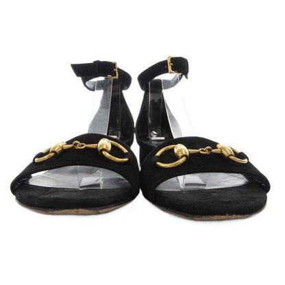 Gucci Horsebit Ankle Strap Sandals Low Heel Suede 36 Black GV • GY62
