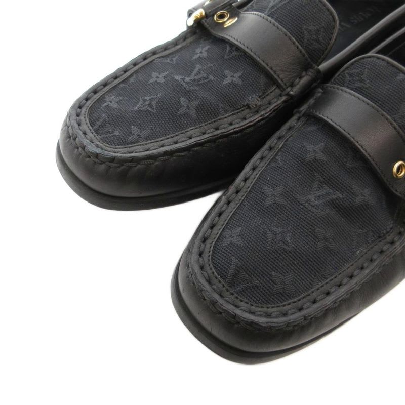 Louis Vuitton With Belt Strap Monogram Driving Shoes Loafers Leather Canvas