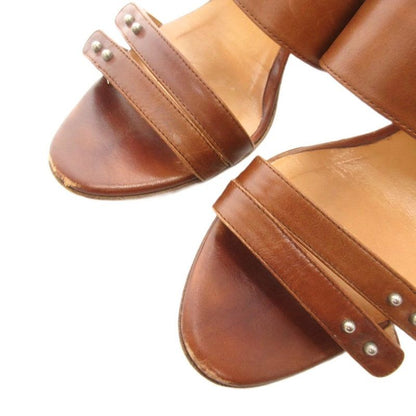 Hermes Leather Wide Belt Strap Sandals Mule Silver Hardware 36 Brown GV GY62