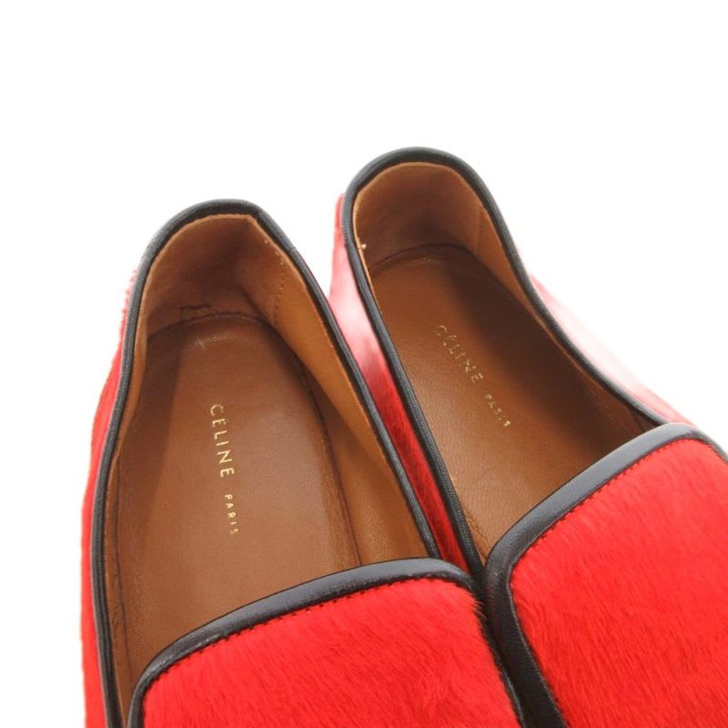 Celine Haraco Wood Sole Slip-on Shoes 37.5 Red Js Gy62