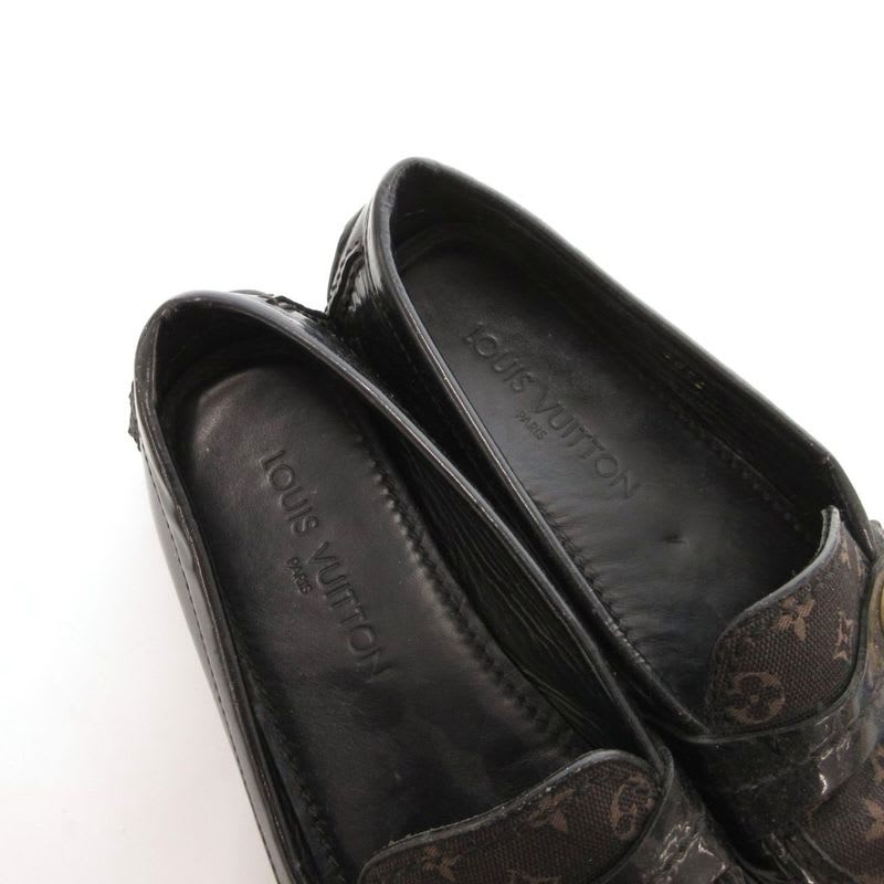 Louis Vuitton Driving Shoes Loafers Monogram Canvas 36 Black Brown JS GY62