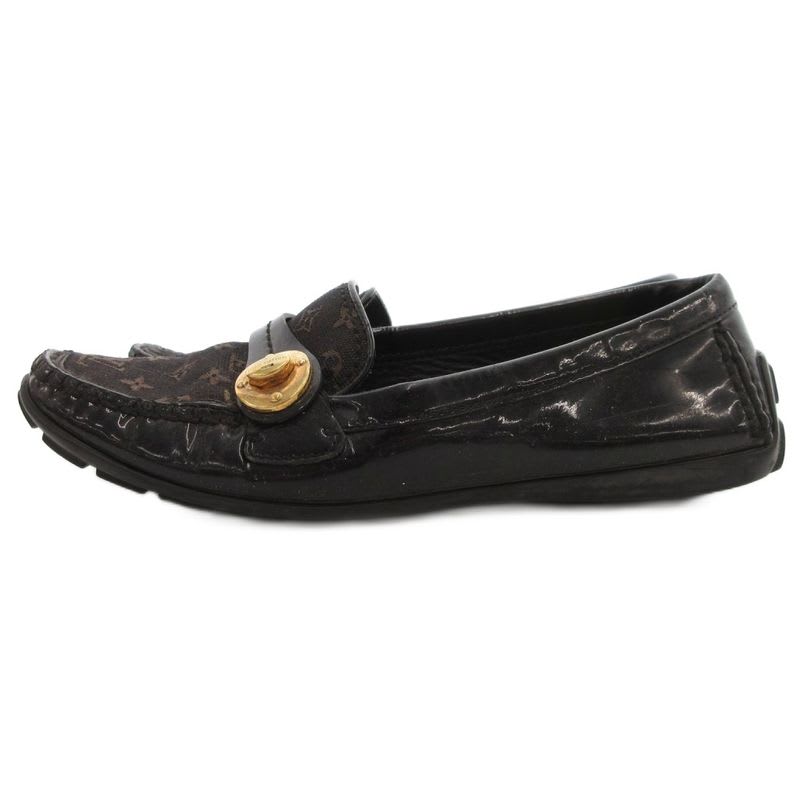 Louis Vuitton Driving Shoes Loafers Monogram Canvas 36 Black Brown JS GY62