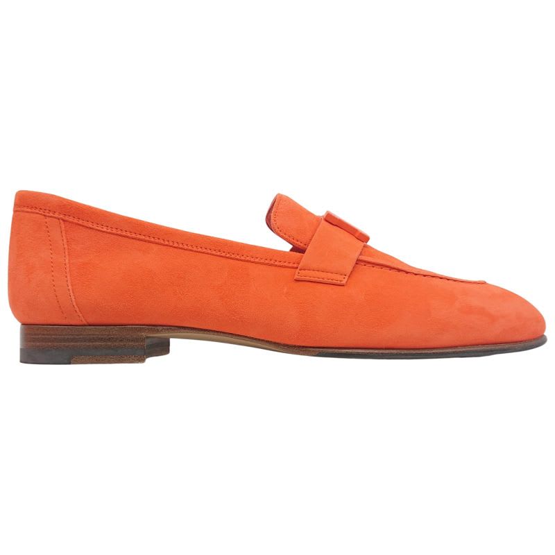 Hermes Moccasins Paris Suede Leather H Logo Loafers Shoes Orange 38 2022