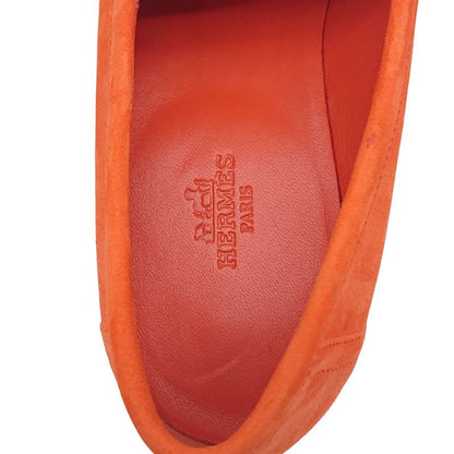Hermes Moccasins Paris Suede Leather H Logo Loafers Shoes Orange 38 2022