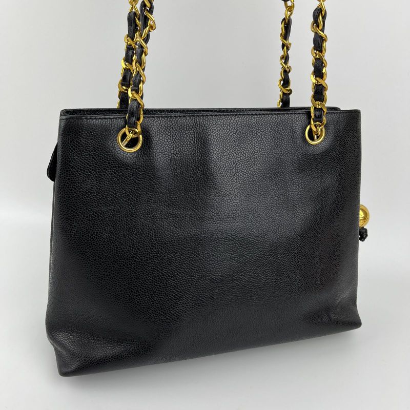 Chanel CC Logo Quilted Shoulder Bag Black Caviar Leather Edition Vintage