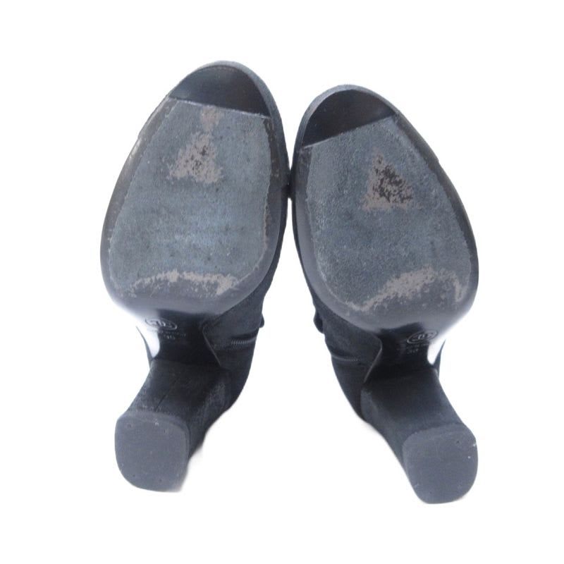 Chanel Suede Coco Mark Short Boots Heel Side Zip Black 36 Approx 23 cm