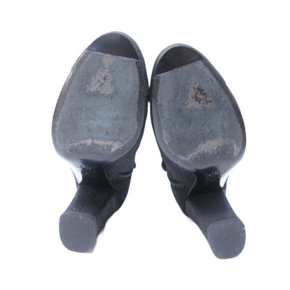 Chanel Suede Coco Mark Short Boots Heel Side Zip Black 36 Approx 23 cm