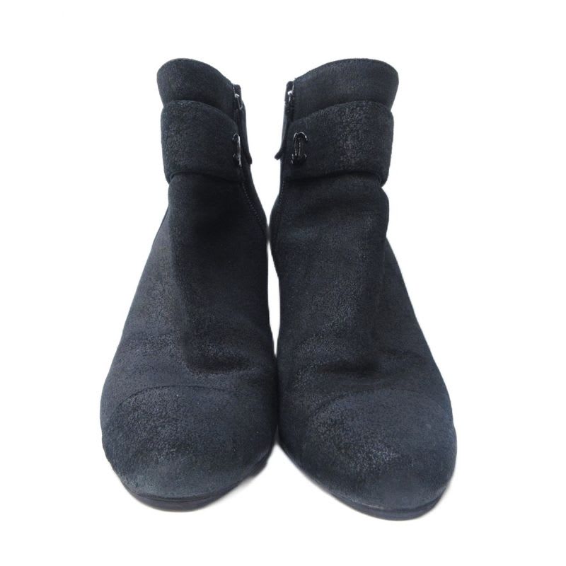 Chanel Suede Coco Mark Short Boots Heel Side Zip Black 36 Approx 23 cm