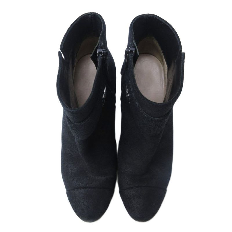 Chanel Suede Coco Mark Short Boots Heel Side Zip Black 36 Approx 23 cm