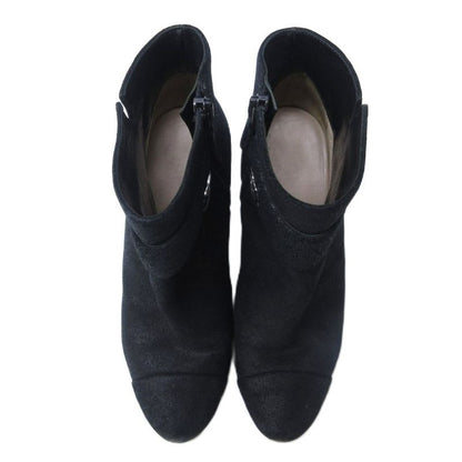Chanel Suede Coco Mark Short Boots Heel Side Zip Black 36 Approx 23 cm