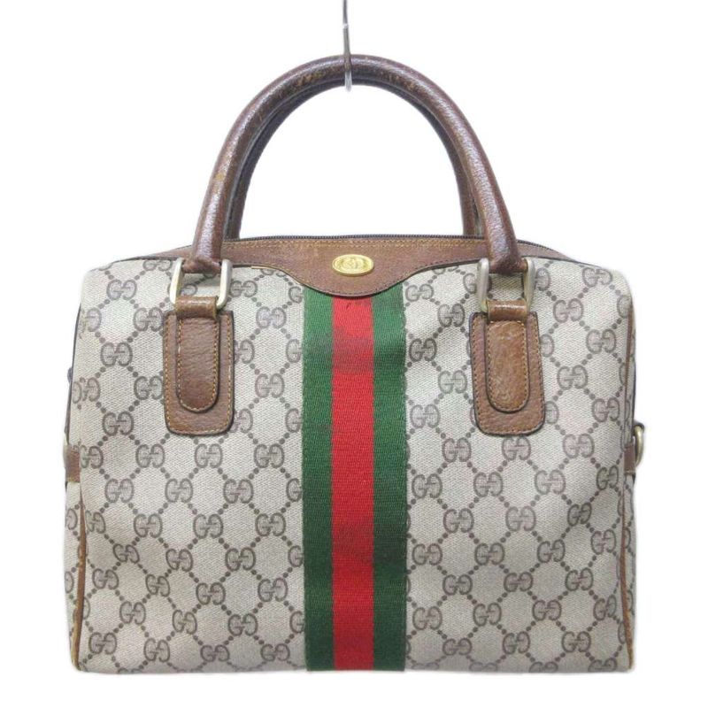 Gucci Old Sherry Line GG Plus Mini Boston Bag Handbag Interlocking Logo Plate