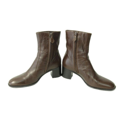 Hermes Side Zipper Short Boots Heel Brown 35.5 Approx 22.5 cm