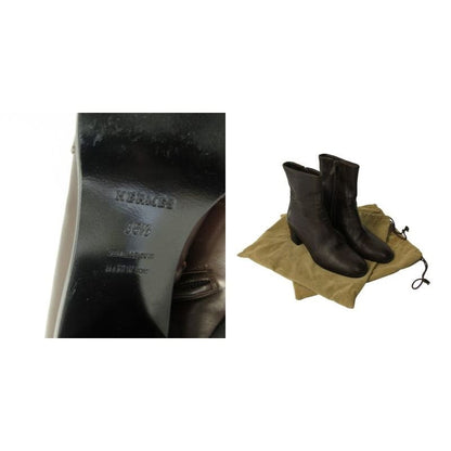 Hermes Side Zipper Short Boots Heel Brown 35.5 Approx 22.5 cm