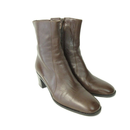 Hermes Side Zipper Short Boots Heel Brown 35.5 Approx 22.5 cm