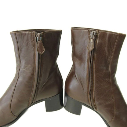 Hermes Side Zipper Short Boots Heel Brown 35.5 Approx 22.5 cm