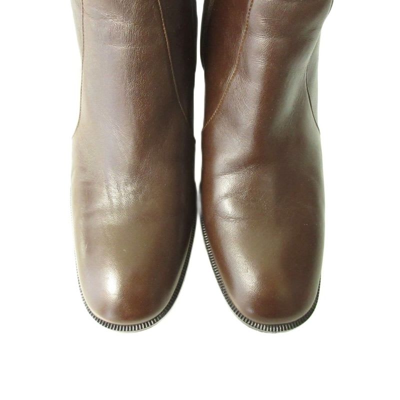 Hermes Side Zipper Short Boots Heel Brown 35.5 Approx 22.5 cm