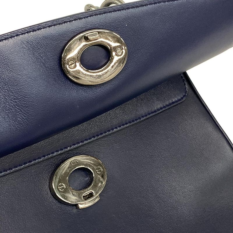 DIOR Christian Dior Handbag B Dior Dark Navy X Silver Leather