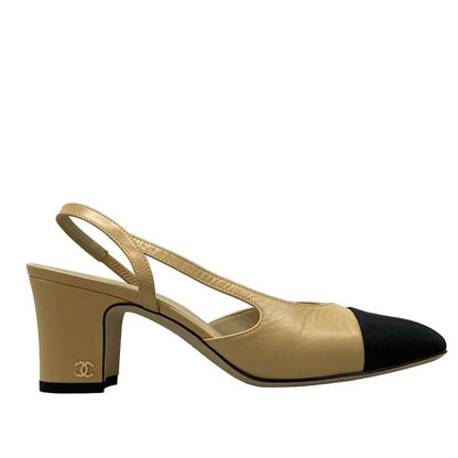 Chanel Sandals 37 C Women's Ring Back Shoes G31318 Beige X Black Coco Mark