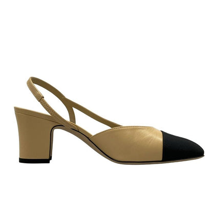 Chanel Sandals 37 C Women's Ring Back Shoes G31318 Beige X Black Coco Mark