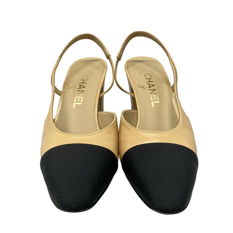 Chanel Sandals 37 C Women's Ring Back Shoes G31318 Beige X Black Coco Mark