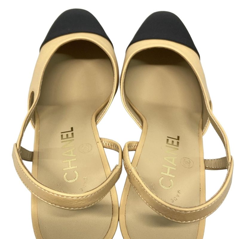 Chanel Sandals 37 C Women's Ring Back Shoes G31318 Beige X Black Coco Mark
