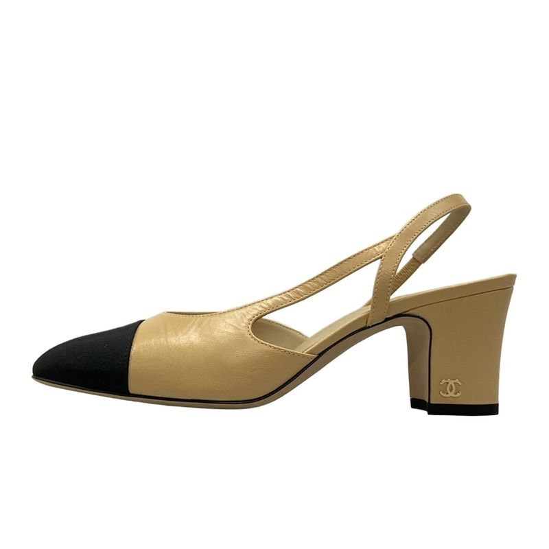 Chanel Sandals 37 C Women's Ring Back Shoes G31318 Beige X Black Coco Mark