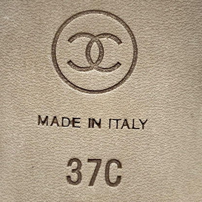 Chanel Sandals 37 C Women's Ring Back Shoes G31318 Beige X Black Coco Mark