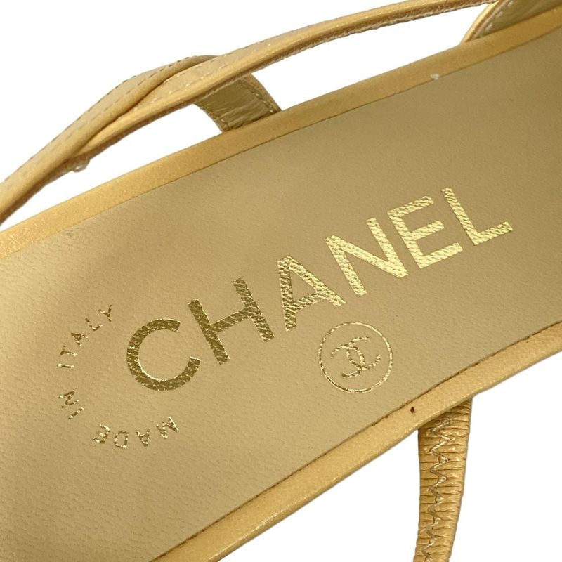 Chanel Sandals 37 C Women's Ring Back Shoes G31318 Beige X Black Coco Mark