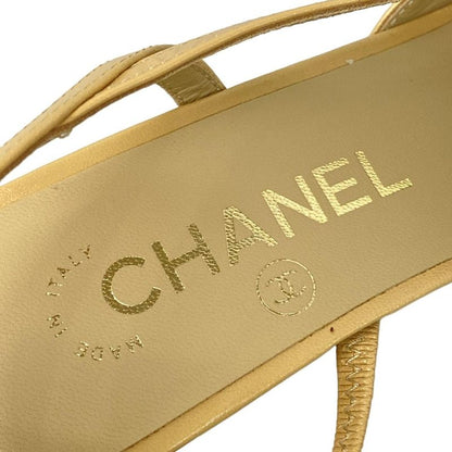 Chanel Sandals 37 C Women's Ring Back Shoes G31318 Beige X Black Coco Mark