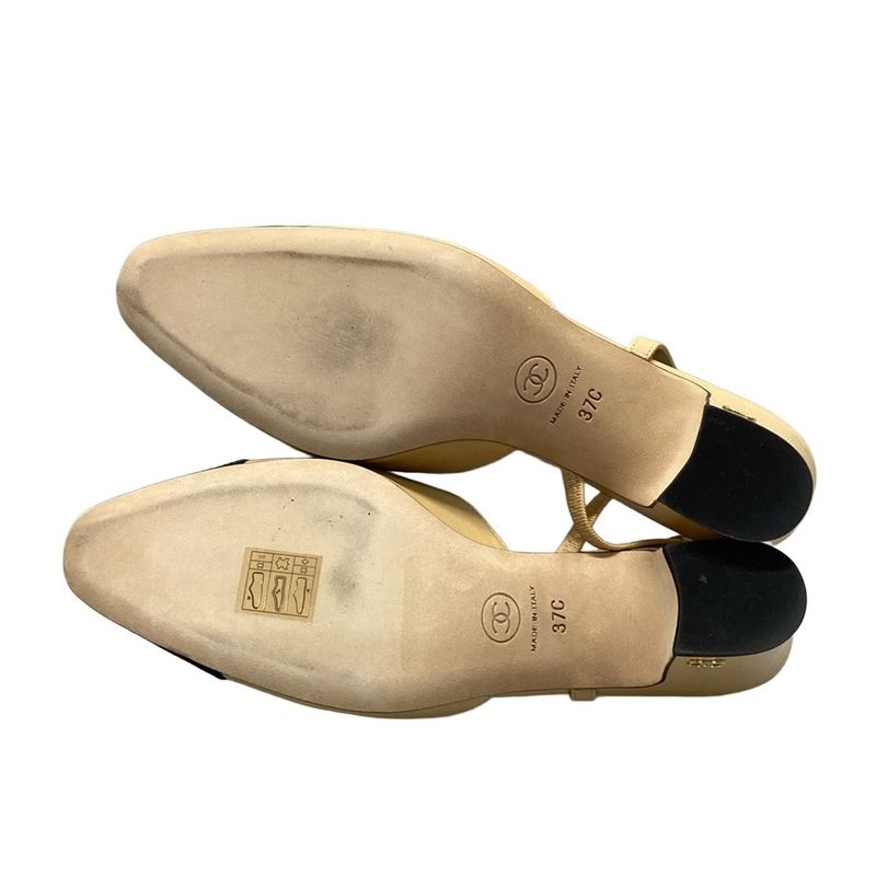 Chanel Sandals 37 C Women's Ring Back Shoes G31318 Beige X Black Coco Mark