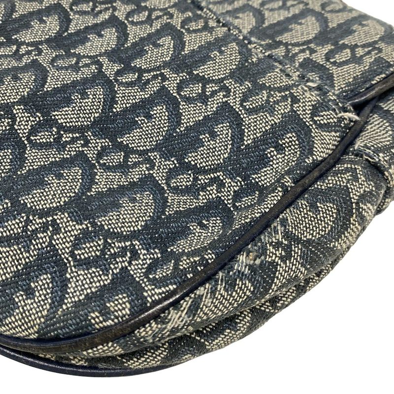 DIOR Christian Dior Handbag Saddle Bag Navy X Ivory Leather