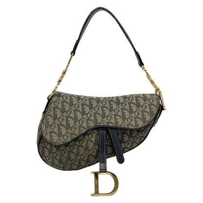 DIOR Christian Dior Handbag Saddle Bag Navy X Ivory Leather