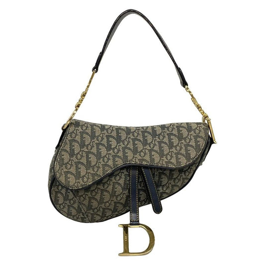 DIOR Christian Dior Handbag Saddle Bag Navy X Ivory Leather