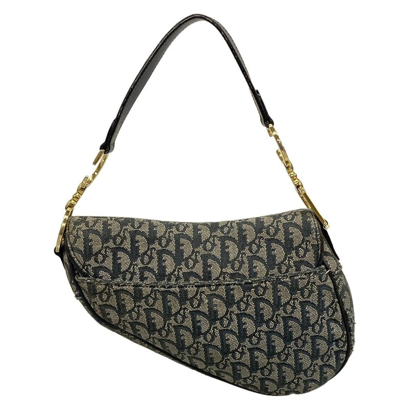 DIOR Christian Dior Handbag Saddle Bag Navy X Ivory Leather