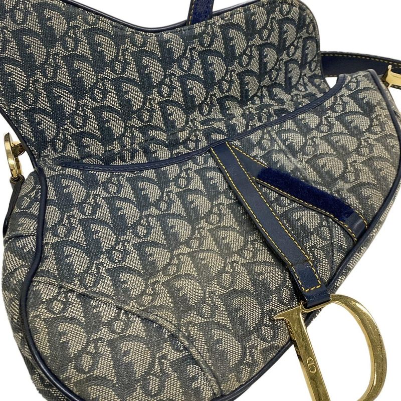 DIOR Christian Dior Handbag Saddle Bag Navy X Ivory Leather