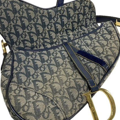 DIOR Christian Dior Handbag Saddle Bag Navy X Ivory Leather
