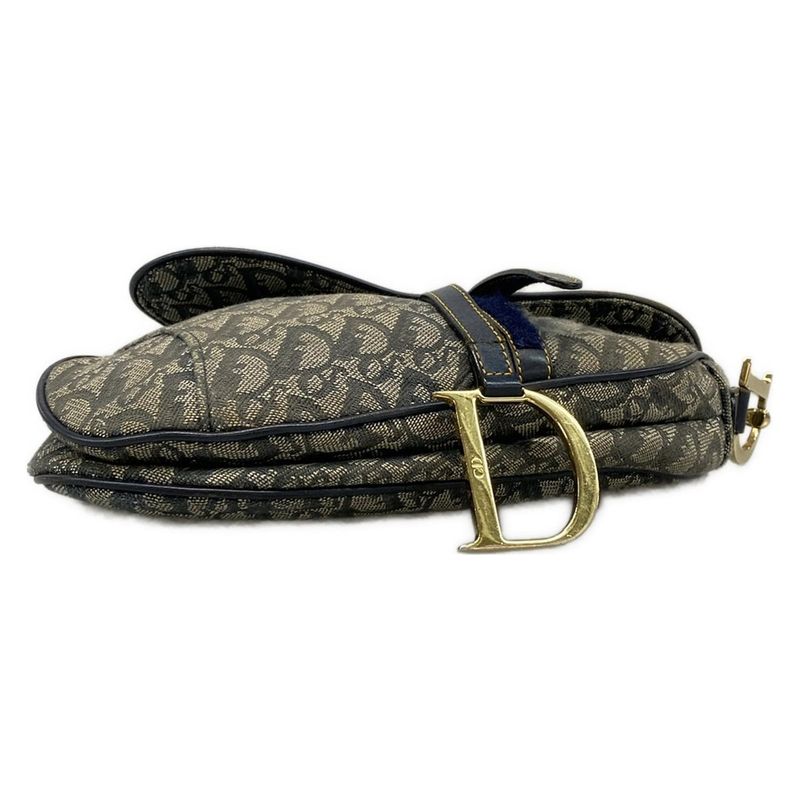 DIOR Christian Dior Handbag Saddle Bag Navy X Ivory Leather