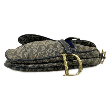 DIOR Christian Dior Handbag Saddle Bag Navy X Ivory Leather