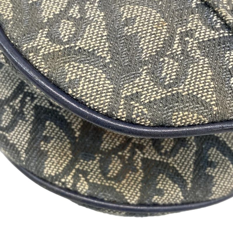 DIOR Christian Dior Handbag Saddle Bag Navy X Ivory Leather