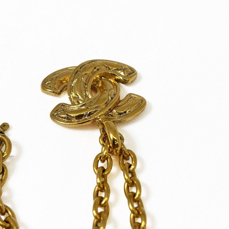 Chanel CC Logo Necklace Gold Quilted Chain