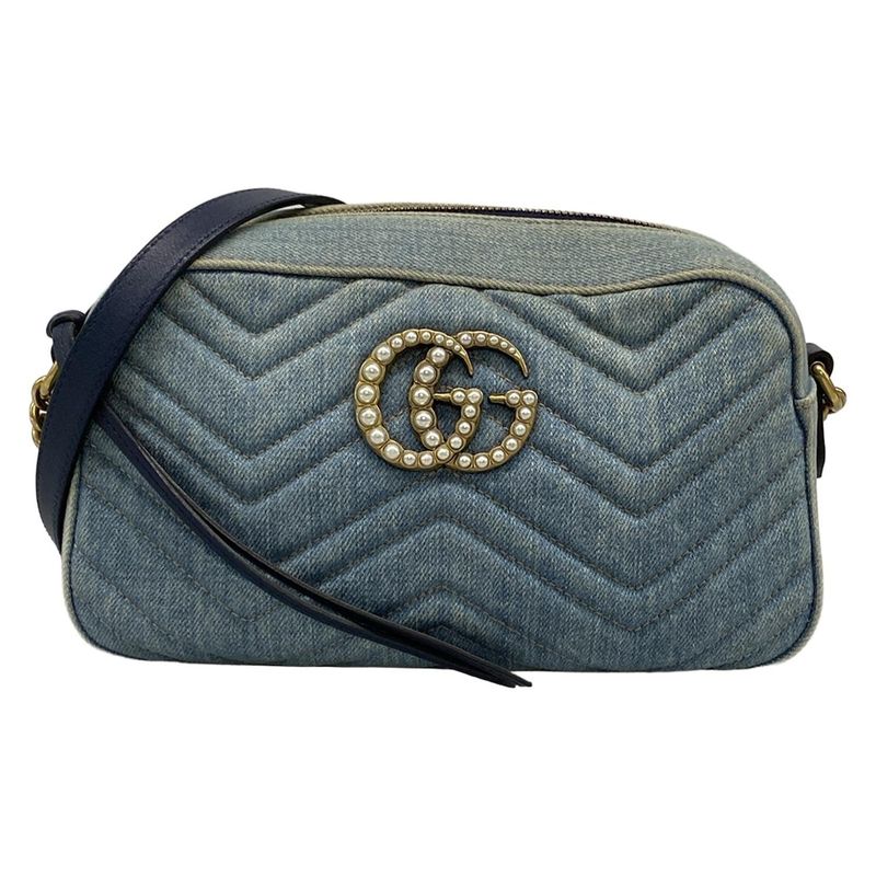 Gucci Shoulder Bag Ggmarmont 447632 Light Blue Pearl Chain Shoulder