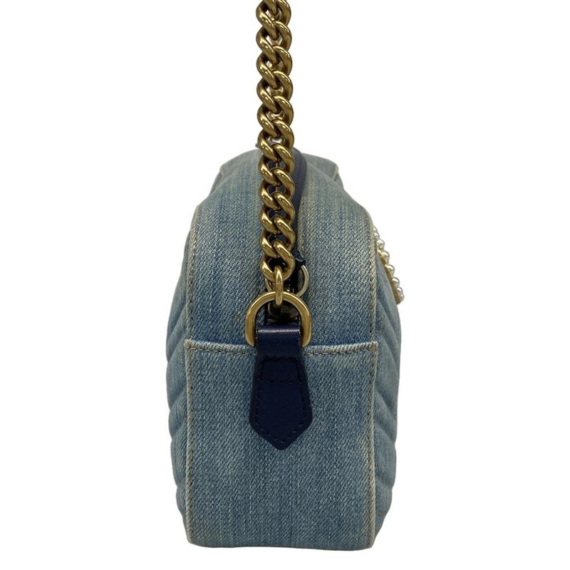 Gucci Shoulder Bag Ggmarmont 447632 Light Blue Pearl Chain Shoulder