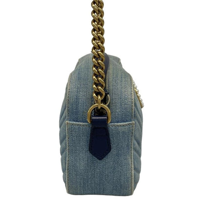 Gucci Shoulder Bag Ggmarmont 447632 Light Blue Pearl Chain Shoulder