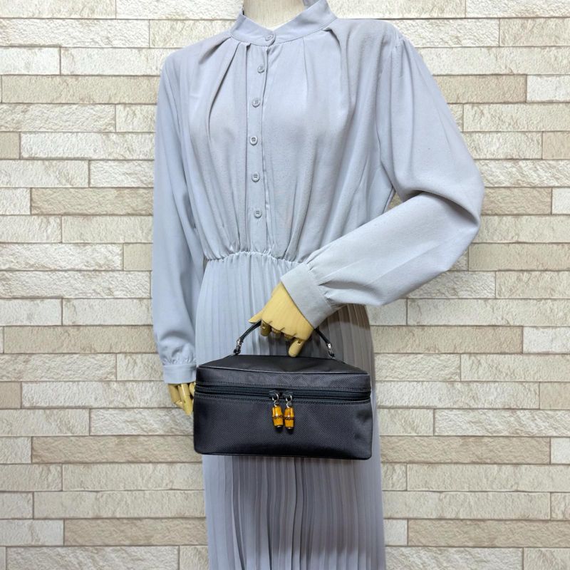 Gucci Vanity Bag Bamboo Handbag Nylon 032・1956・0150 Black Ladies Gucci Used