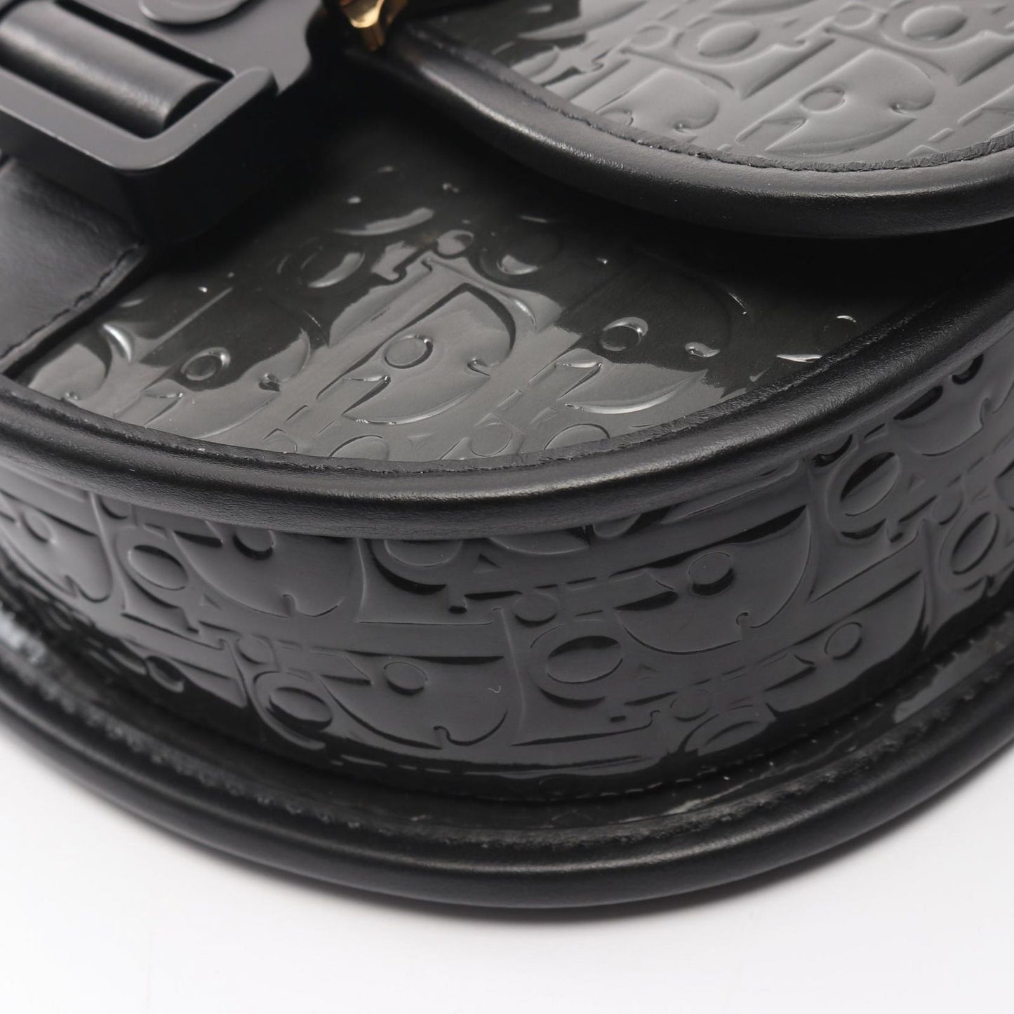 Dior Shoulder Bag Gallop Oblique Black Patent Leather Leather Gallop Oblique