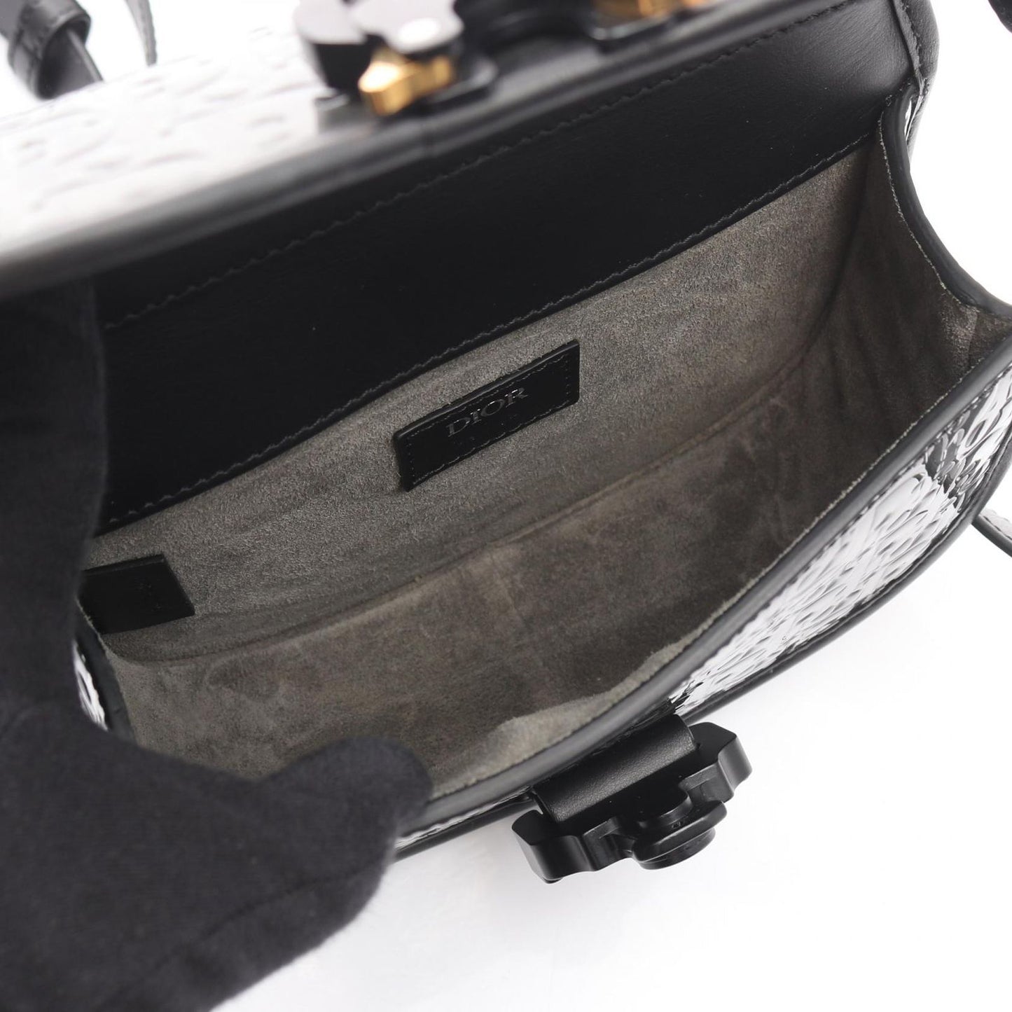Dior Shoulder Bag Gallop Oblique Black Patent Leather Leather Gallop Oblique